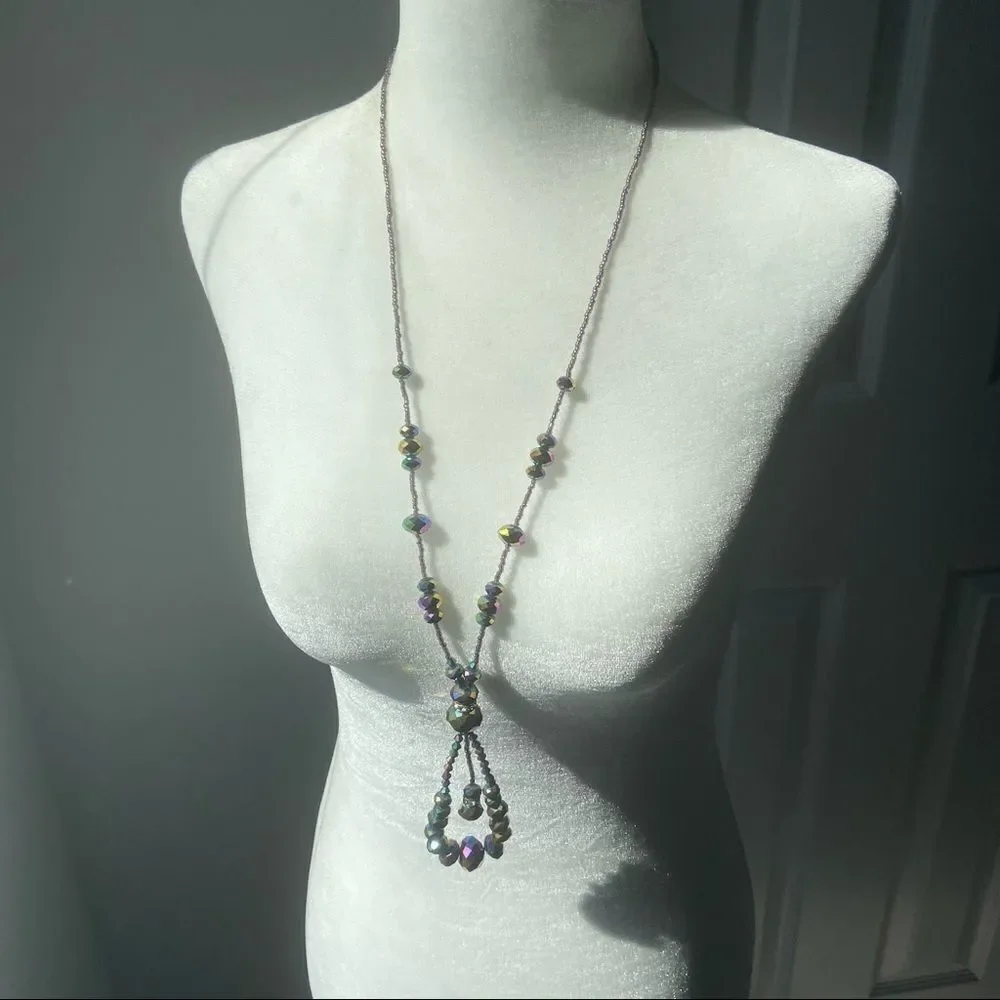 Faceted bead teardrop long necklace